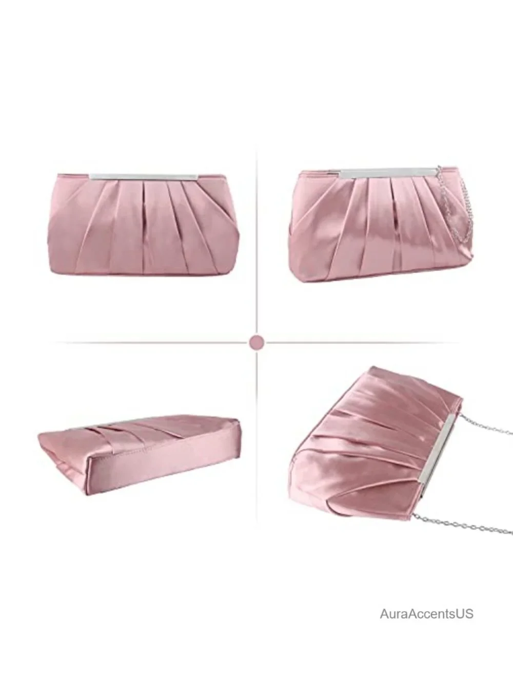 Satin Pleated Evening Clutch Bag Detachable Chain Crossbody Formal Handbag